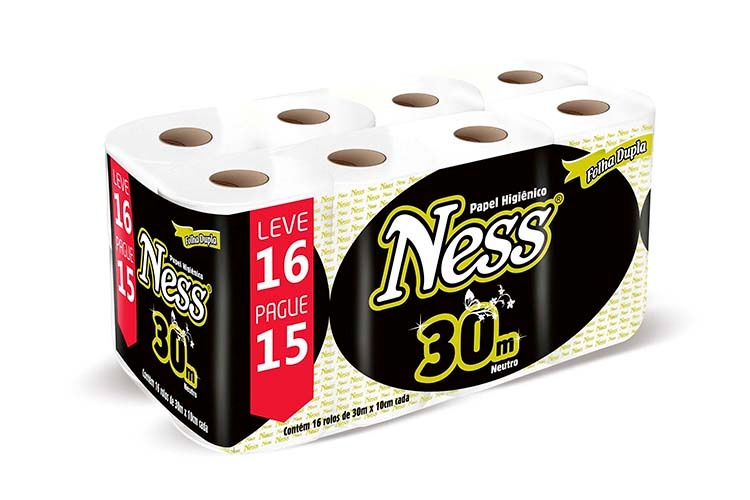 Papel Higiênico Folha Dupla 30M Ness com 16 Rolos